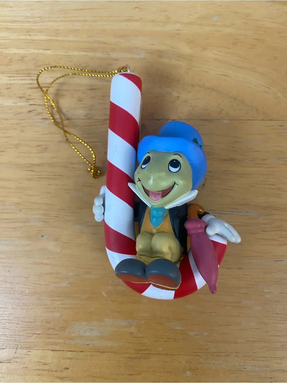 Vintage 90s Jiminy Cricket on Candy Cane Christmas Ornament with Box
